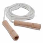 Jumping rope with wooden handles in a cotton pouch