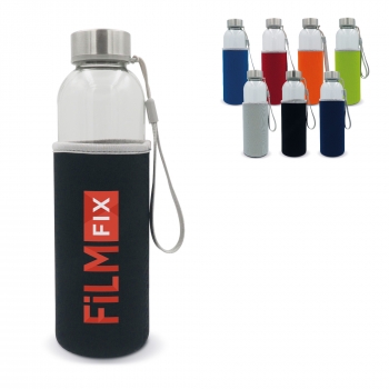 Water bottle glass with sleeve 500ml